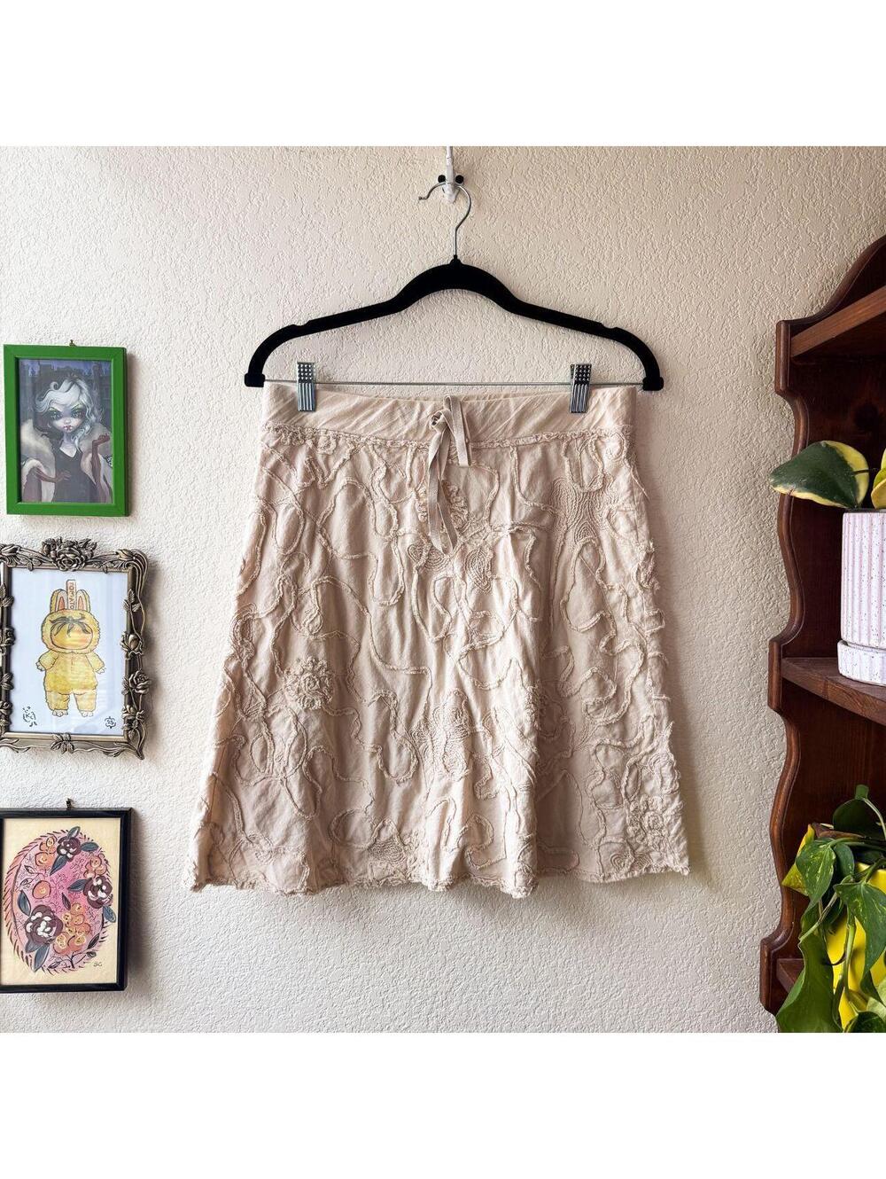 Vintage Cream Max Studio Cotton Abstract Y2K Floral Midi Skirt